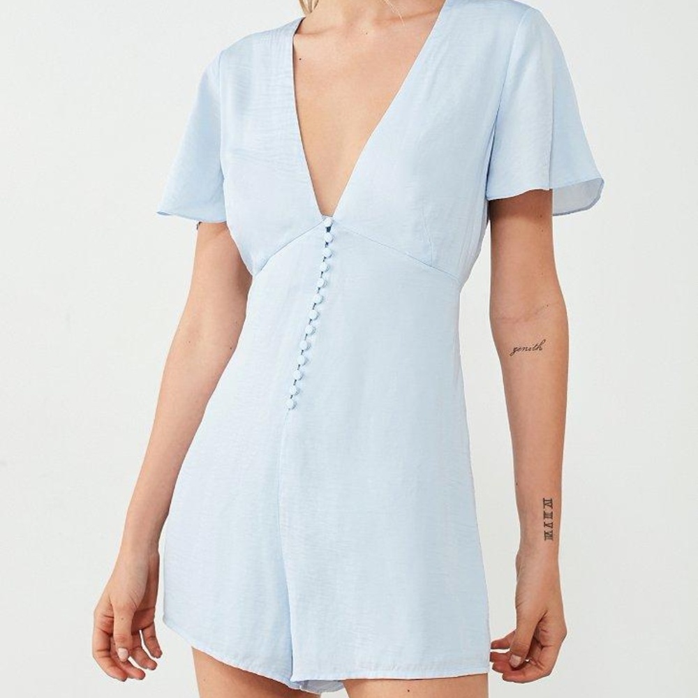 UO Kimchi Blue Sateen Button-Down Romper